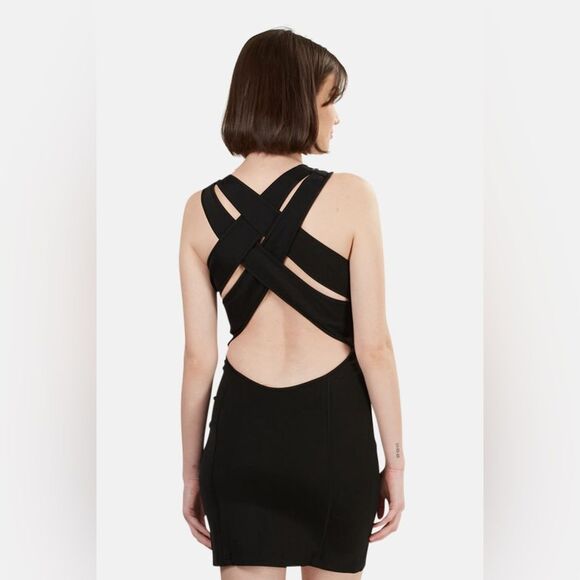 ALEXANDER WANG Bodycon Zipper Front Ponte Mini Dress Crisscross Back Black Sz 6 - Picture 2 of 13